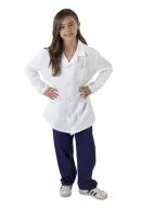 Wholesale girls' white lab coat with navy pants and white sneakers