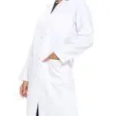 Wholesale women's white lab coat with long sleeves, button front, and chest pockets
