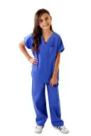 Wholesale children's blue v-neck scrubs set with short sleeve top and matching pants