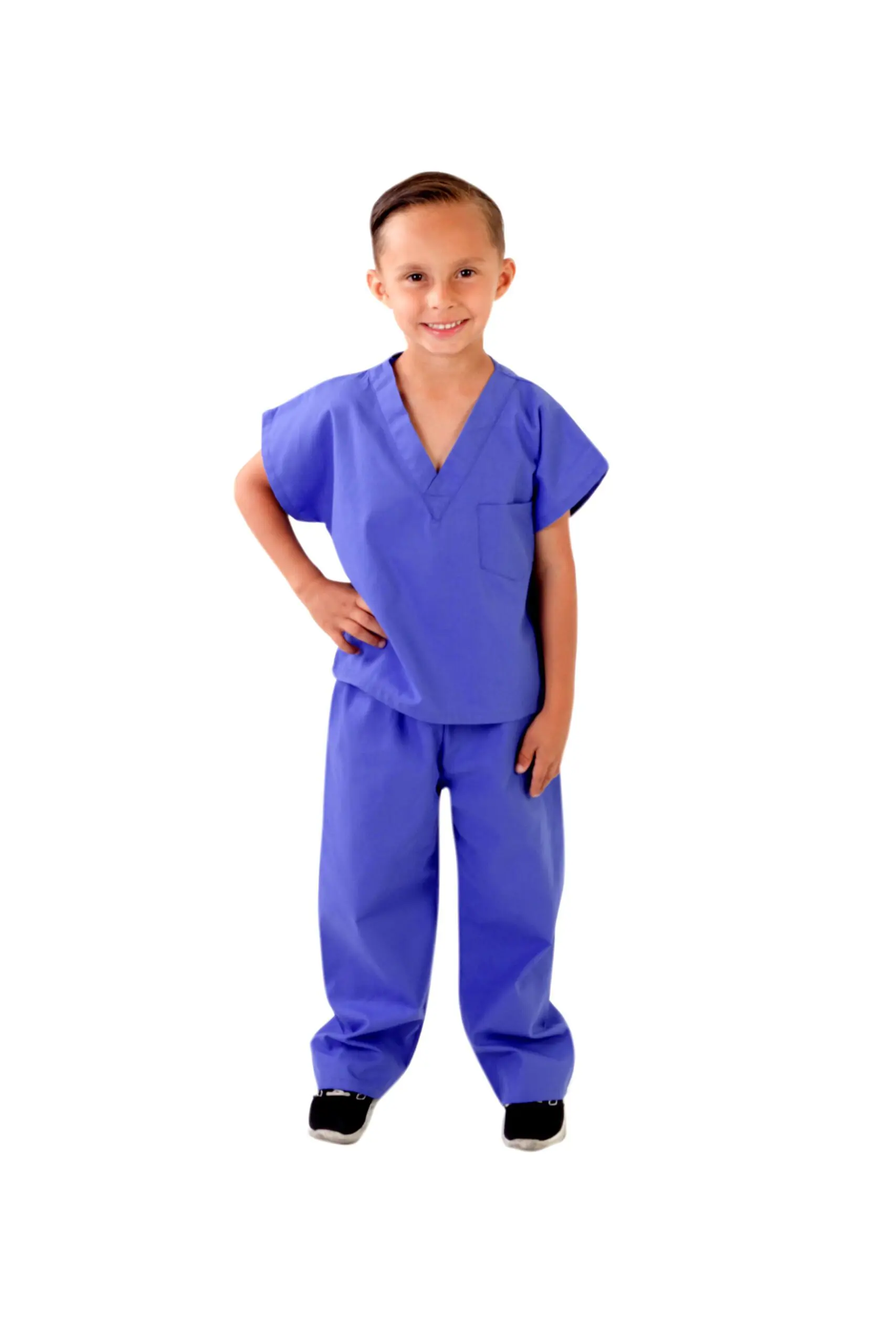 Wholesale children's blue scrubs set with short-sleeve top and drawstring pants