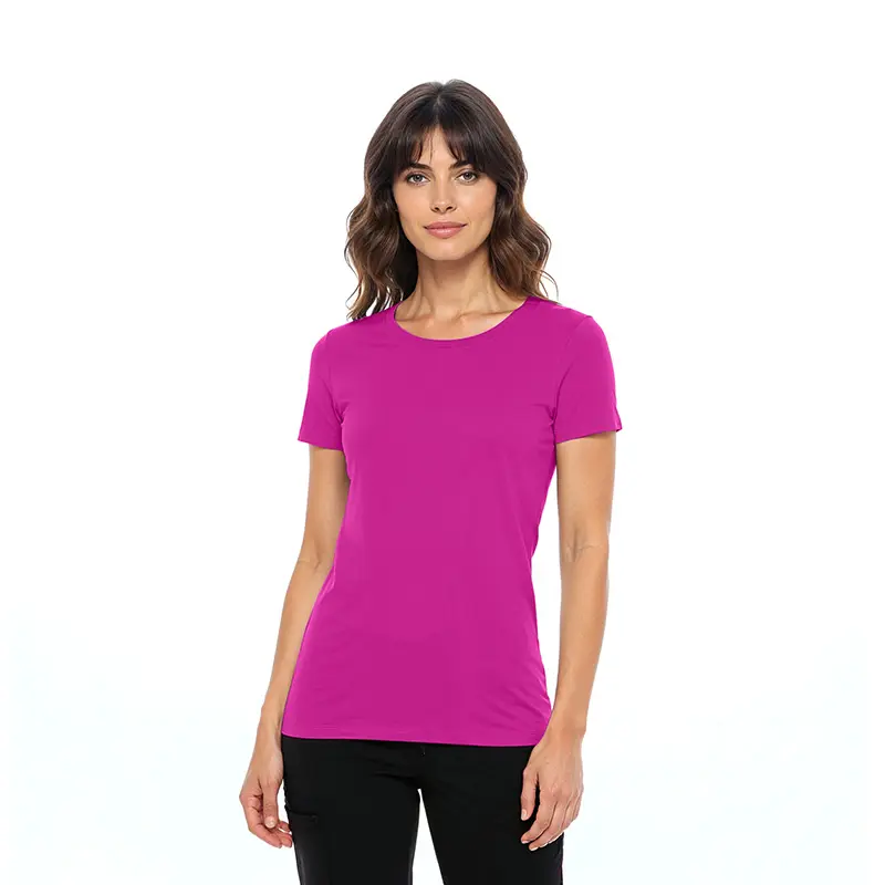 Wholesale women's short sleeve crew neck t-shirt in magenta pink