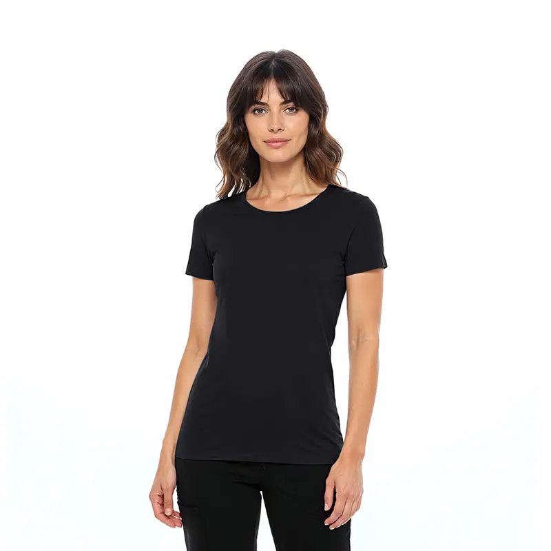 Wholesale women's black short-sleeve crew neck t-shirt