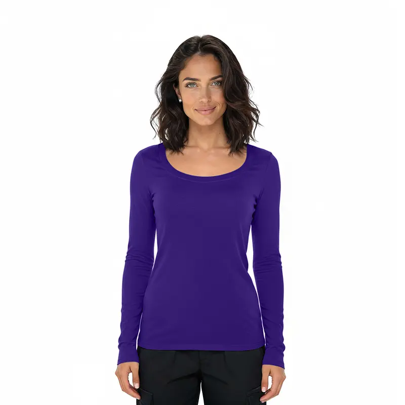 Wholesale women's long-sleeve purple scoop neck t-shirt