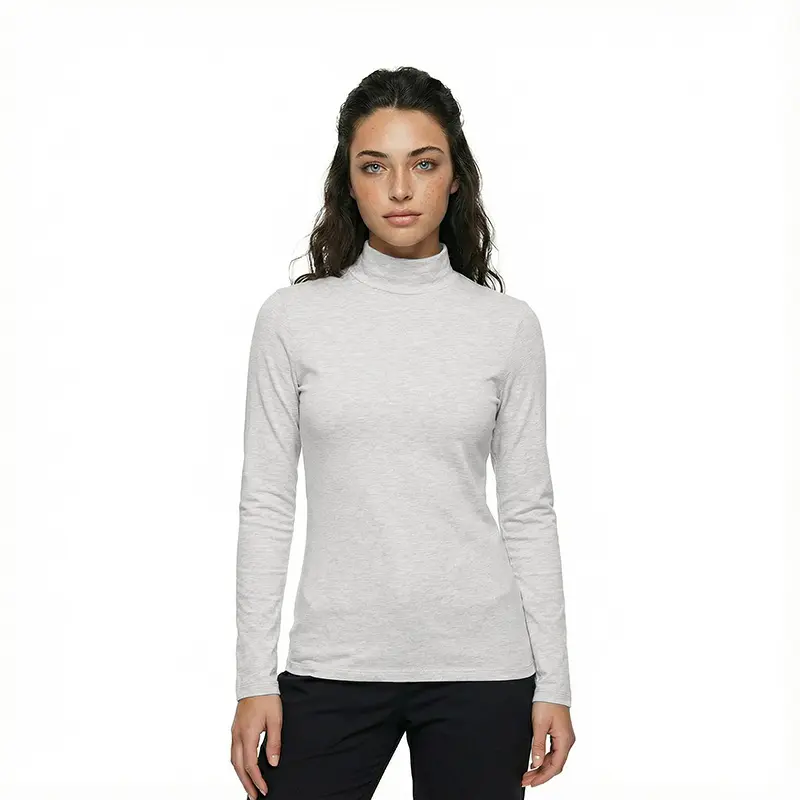 Wholesale women's light gray long-sleeve turtleneck fitted top