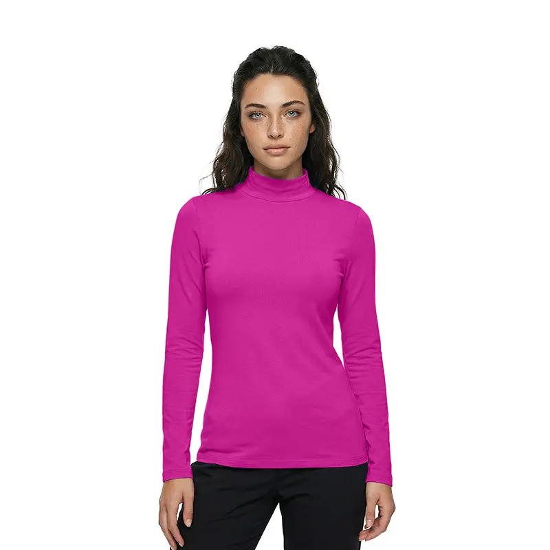 Wholesale women's magenta turtleneck long-sleeve fitted top