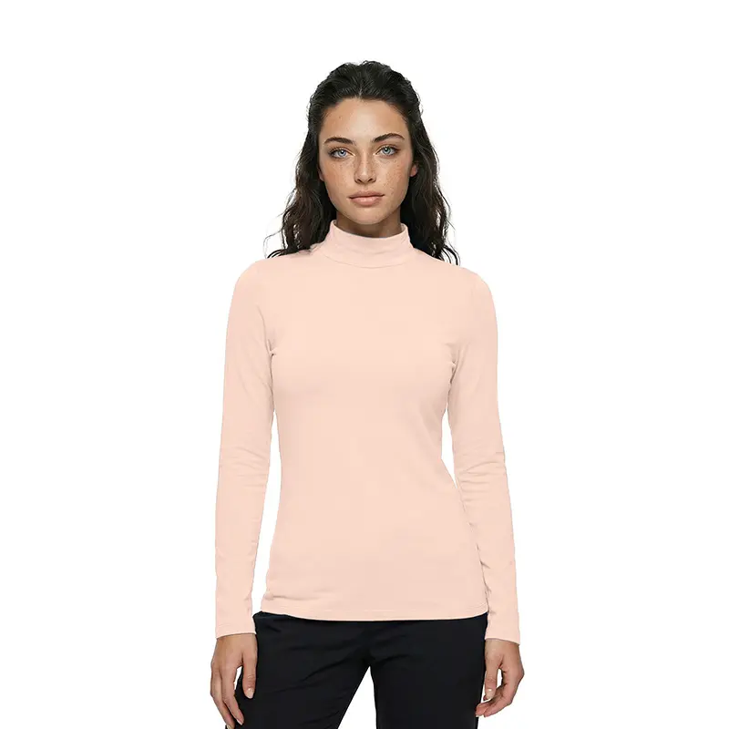 Wholesale women's long sleeve turtleneck top in pale pink