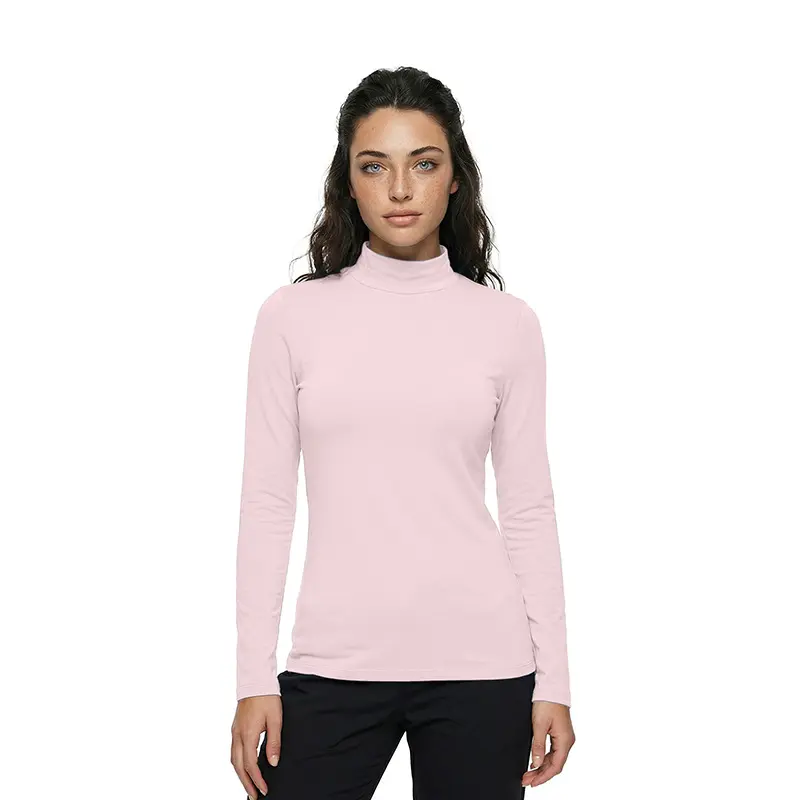 Wholesale women's pink turtleneck long sleeve fitted top