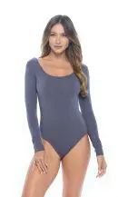Wholesale women's slate blue long-sleeve scoop neck bodysuit