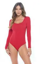 Wholesale women's red long sleeve scoop neck bodysuit