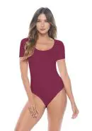Wholesale women's burgundy short-sleeve scoop neck bodysuit