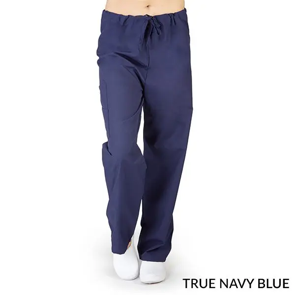Wholesale women's true navy blue cargo scrub pants with drawstring waist and side pockets