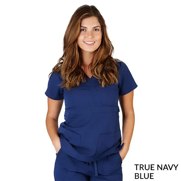 Wholesale women's true navy blue scrub top with v-neckline and short sleeves