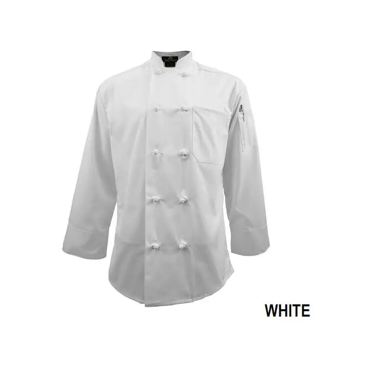 Wholesale white double-breasted chef coat with long sleeves and front pocket
