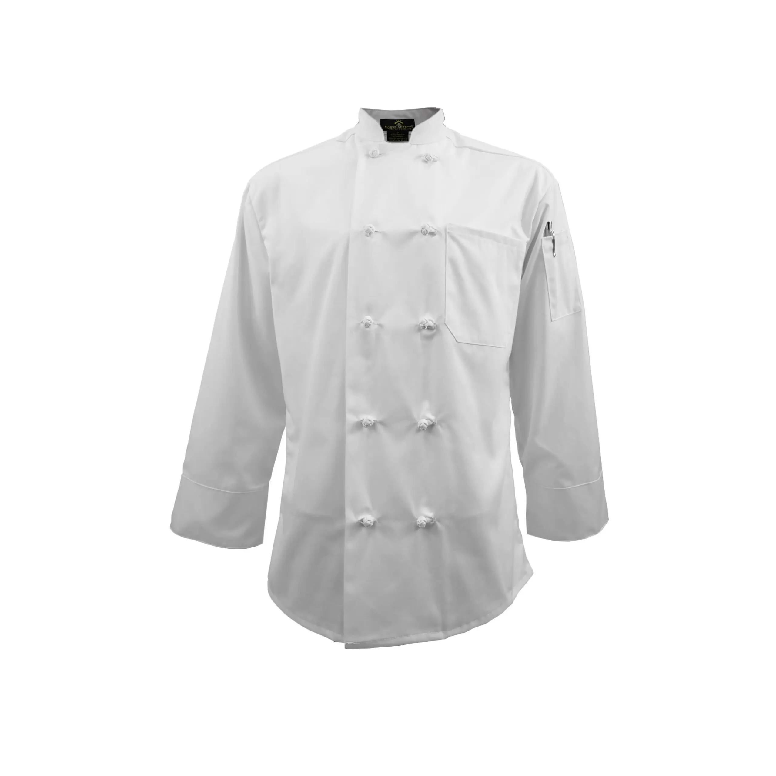 Wholesale white double-breasted chef's jacket with long sleeves and chest pocket