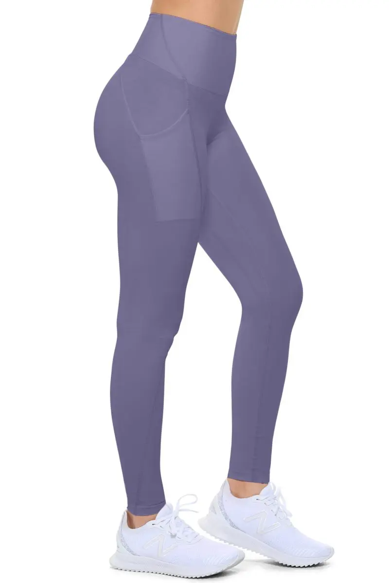 Wholesale women's purple high-waist leggings with side pockets and ankle length