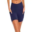 Wholesale women's navy blue bike shorts with pockets and high waistband