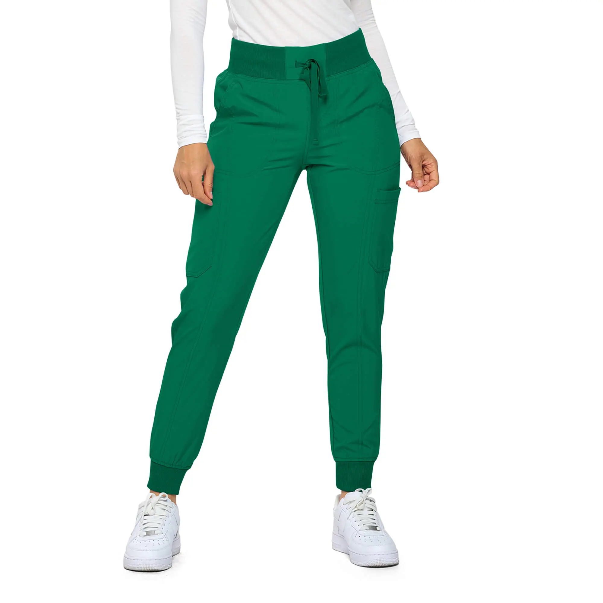Wholesale women's green jogger pants with drawstring waist and cargo pockets