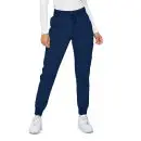 Wholesale women's navy joggers with drawstring waist and cuffed ankles