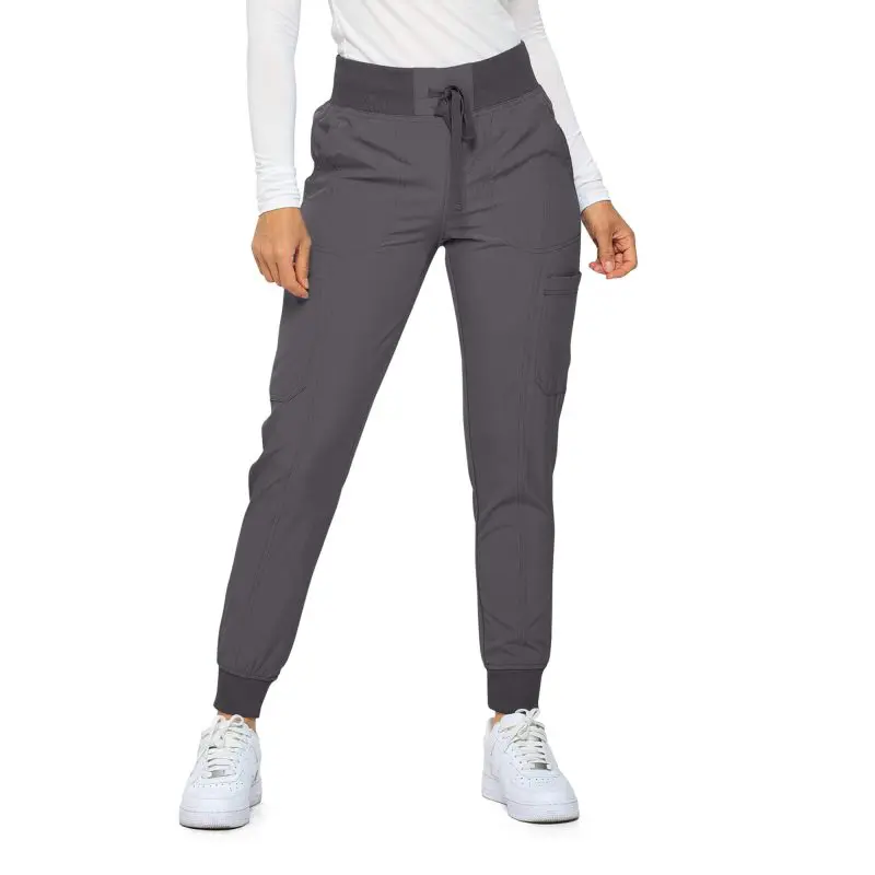 Wholesale women's charcoal jogger pants with cargo pockets and elastic cuffs