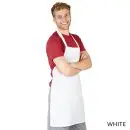 Wholesale men's white apron with burgundy trim and checkered pocket detail
