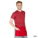 Wholesale men's red apron with burgundy heather t-shirt and checkered pattern detail
