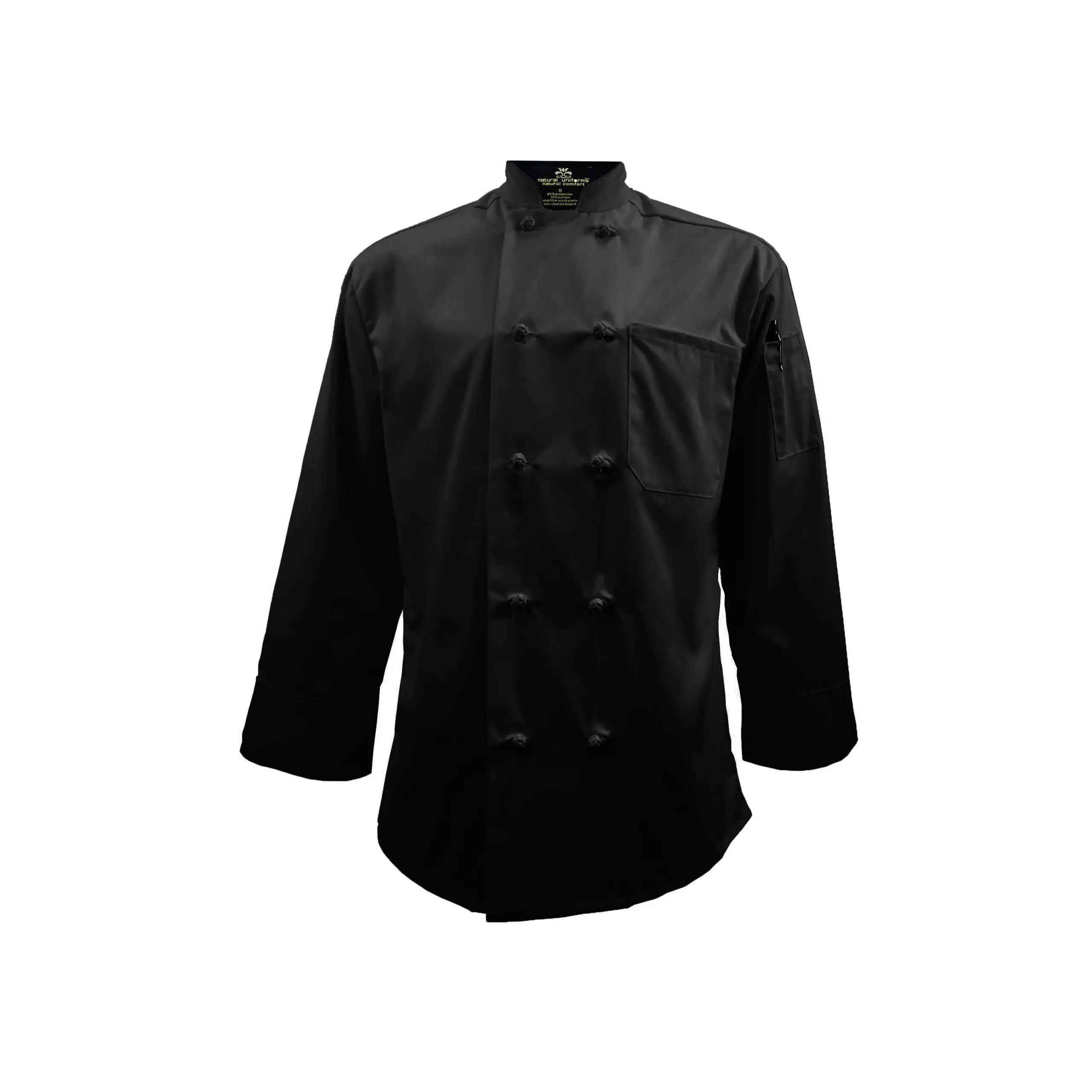 Wholesale black double-breasted chef coat with long sleeves and chest pocket