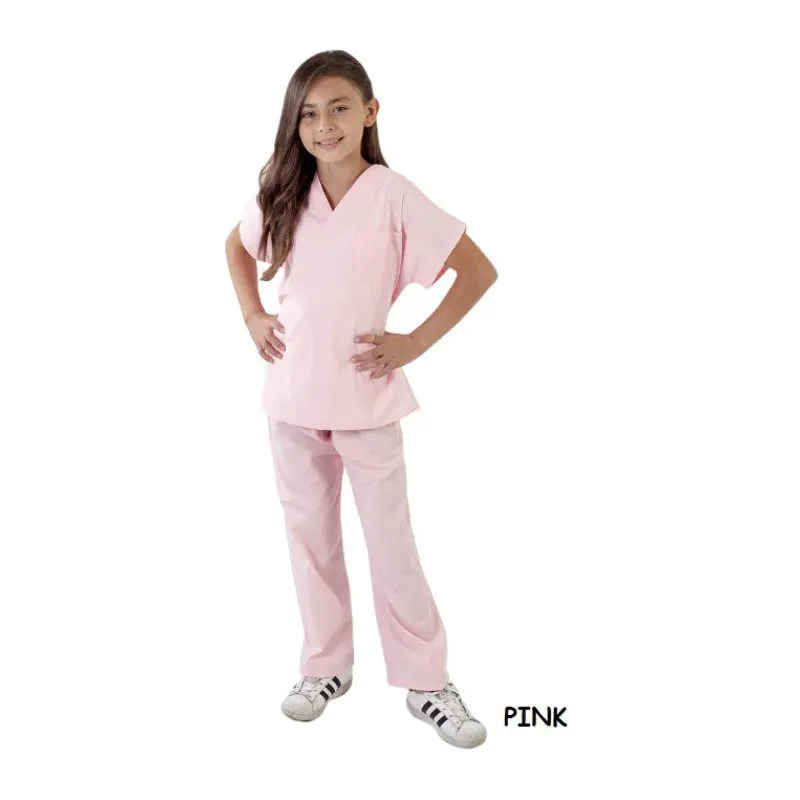 Wholesale pink v-neck scrub top and pants set for women's medical uniforms