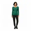 Wholesale women's green long-sleeve crew neck top with black jogger pants and black lace-up shoes
