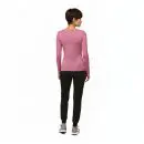 Wholesale women's pink long-sleeve fitted top with black jogger pants and gray sneakers