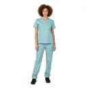 Wholesale women's seafoam scrubs set with short-sleeve v-neck top and cargo pants with pockets