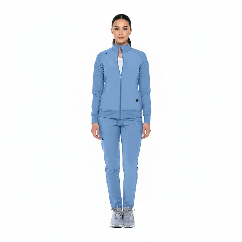 Wholesale women's light blue zip-up jacket and matching pants tracksuit set
