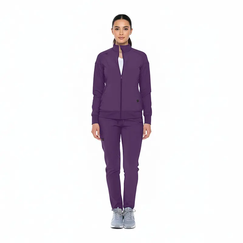 Wholesale women's purple zip-up track jacket and matching jogger pants set