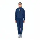 Wholesale women's navy blue zip-up tracksuit with white undershirt and gray sneakers