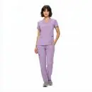 Wholesale women's purple scrub set with short sleeve top and cargo pants