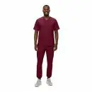 Wholesale men's burgundy scrubs set with v-neck top and jogger pants