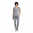 Wholesale women's gray v-neck short-sleeve t-shirt and matching jogger pants set