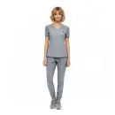 Wholesale women's gray v-neck short-sleeve t-shirt and matching jogger pants set