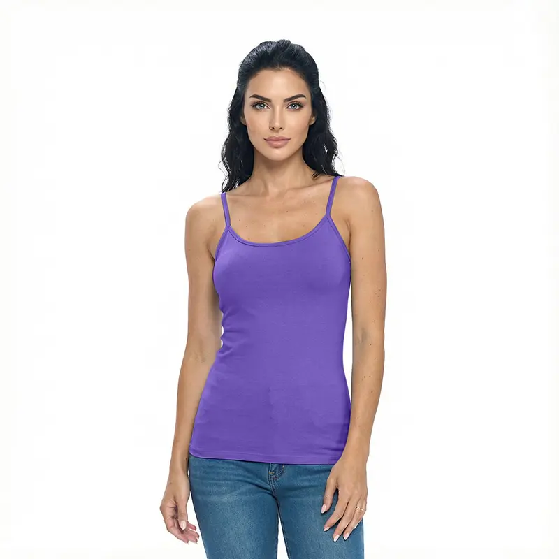 Wholesale women's purple camisole tank top with thin straps and scoop neckline