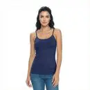 Wholesale women's navy camisole tank top with thin straps and fitted silhouette