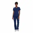 Wholesale women's navy blue v-neck scrub top and pants set with short sleeves