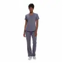 Wholesale women's gray v-neck scrub top and pants set with short sleeves and front pockets