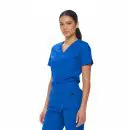 Wholesale women's blue scrubs set with v-neck top and elastic waistband pants