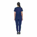 Wholesale women's navy blue short sleeve t-shirt and jogger pants set, back view
