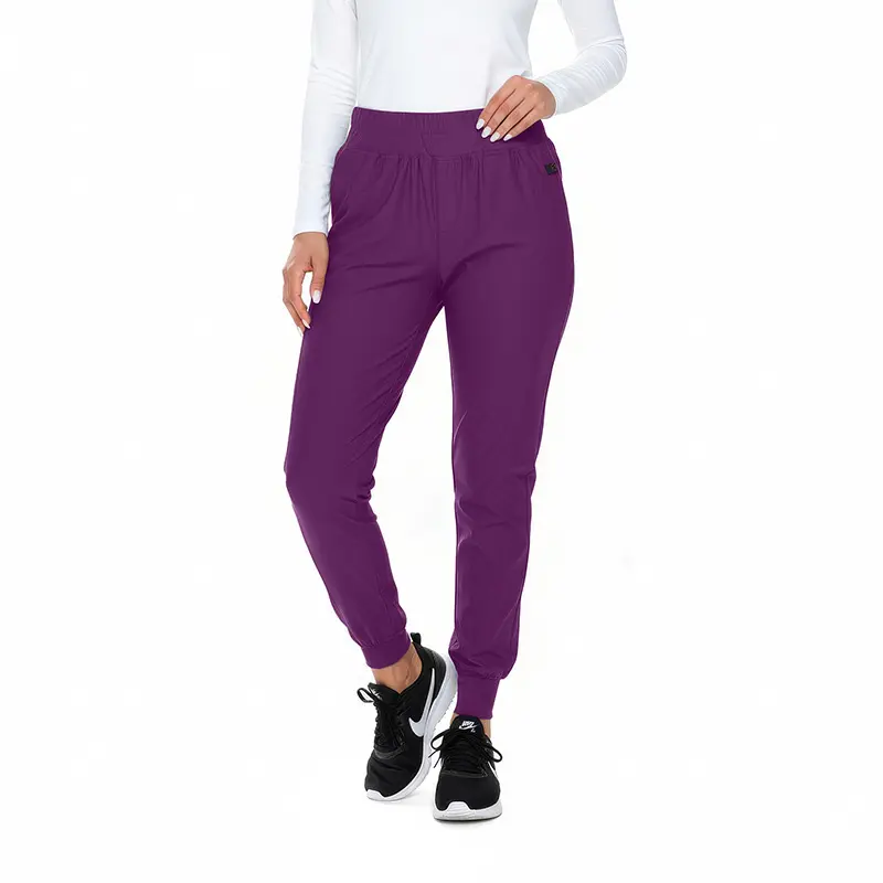 Wholesale women's purple jogger pants with elastic waistband and cuffed ankles