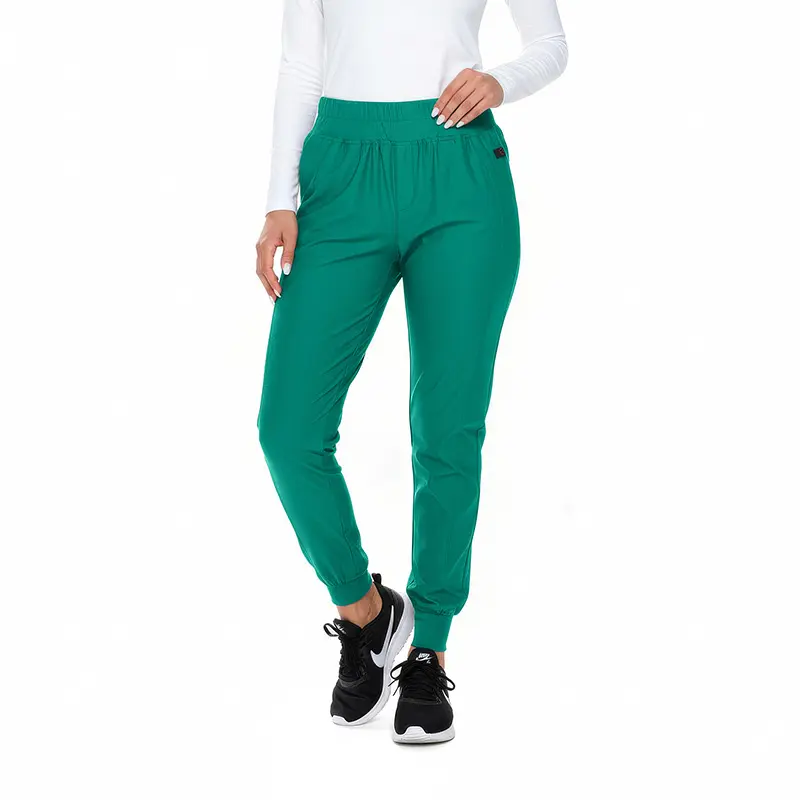 Wholesale women's teal jogger pants with elastic waistband and cuffed ankles