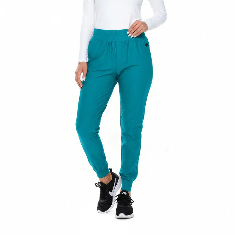 Wholesale women's teal jogger pants with elastic waistband and ankles
