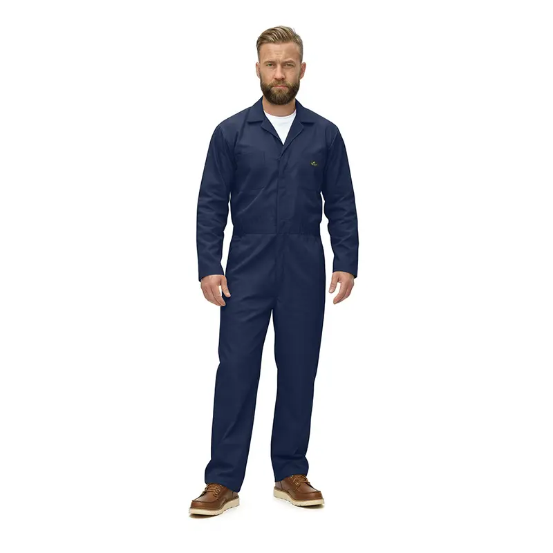 Wholesale men's navy blue long-sleeve coverall with front zipper and chest pocket