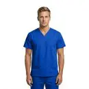 Wholesale men's royal blue v-neck scrub top with short sleeves and chest pocket