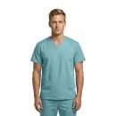 Wholesale men's teal v-neck scrub top with short sleeves and chest pocket