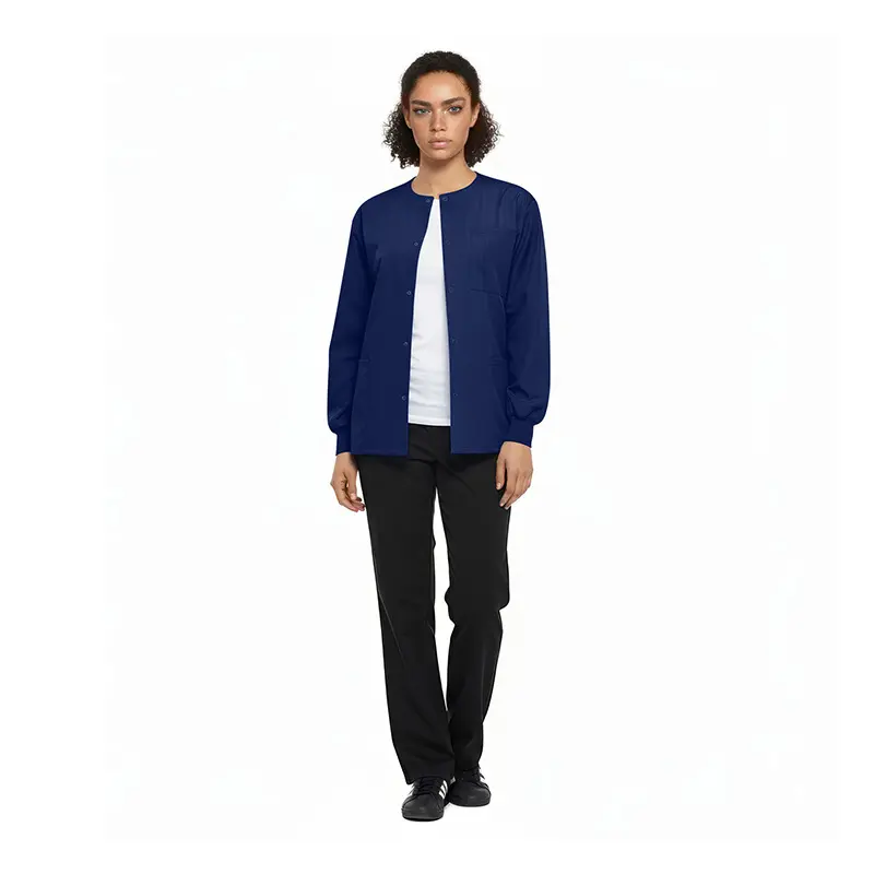 Wholesale women's navy cardigan with white undershirt and black pants